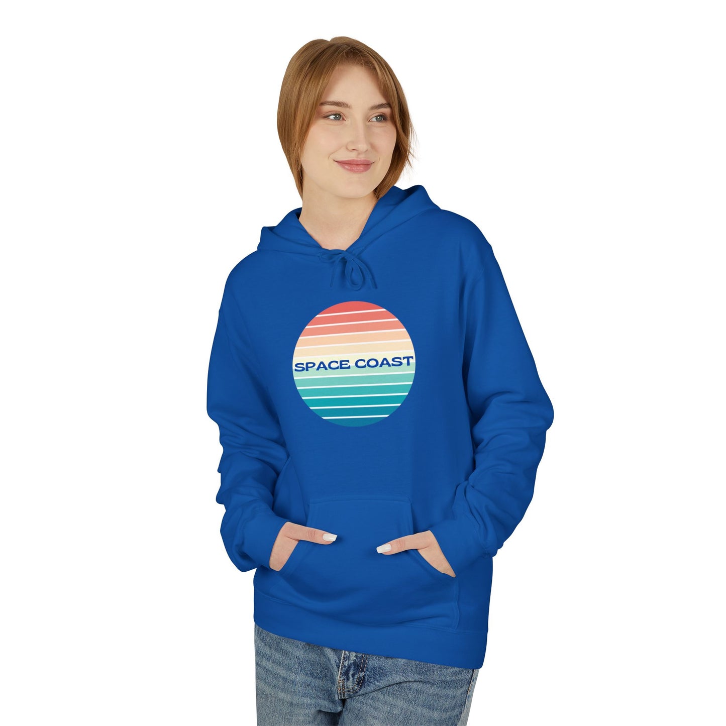 Space Coast Retro Stripe Hoodie — Vintage Sunset Surf Vibes