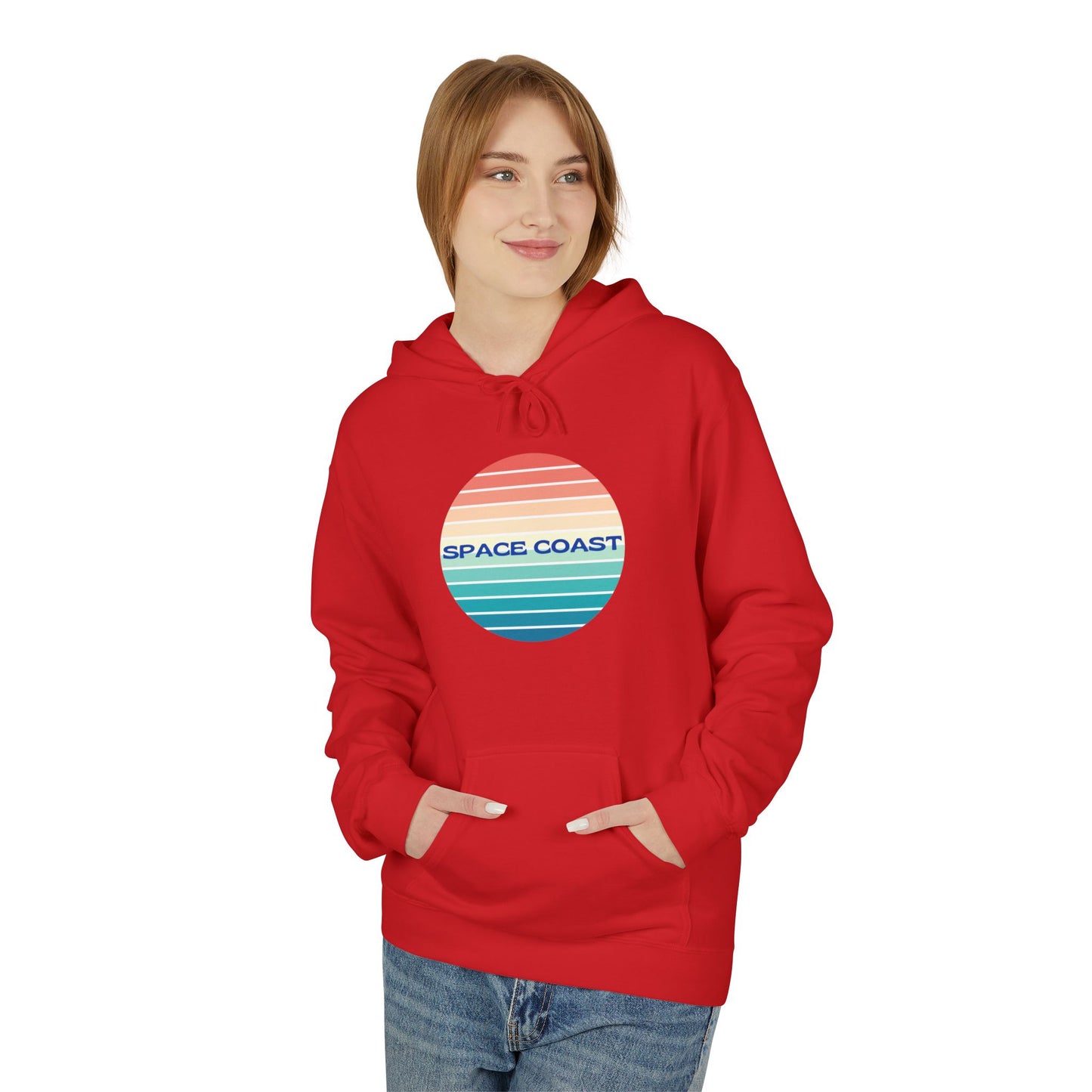 Space Coast Retro Stripe Hoodie — Vintage Sunset Surf Vibes