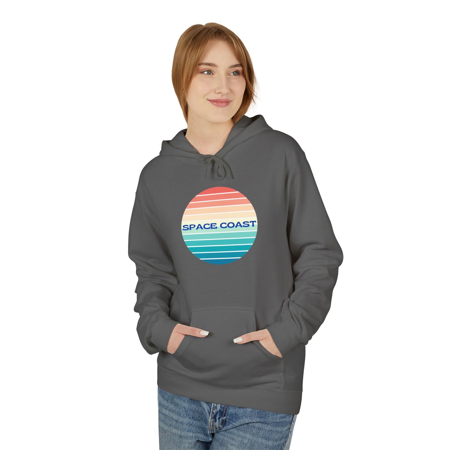 Space Coast Retro Stripe Hoodie — Vintage Sunset Surf Vibes