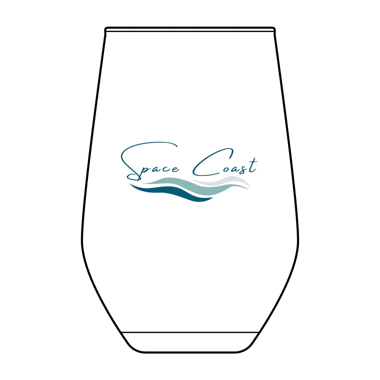 Space Coast Engraved Stemless Wine Glass — 11.5oz Coastal Wave Design