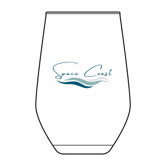 Space Coast Engraved Stemless Wine Glass — 11.5oz Coastal Wave Design
