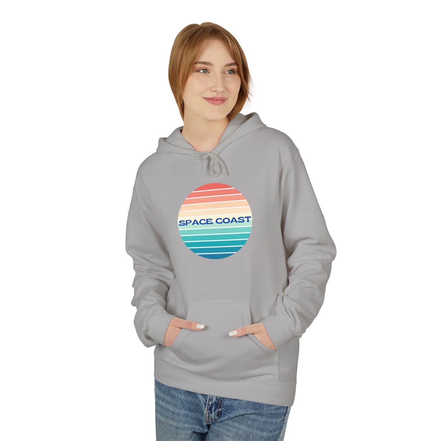 Space Coast Retro Stripe Hoodie — Vintage Sunset Surf Vibes