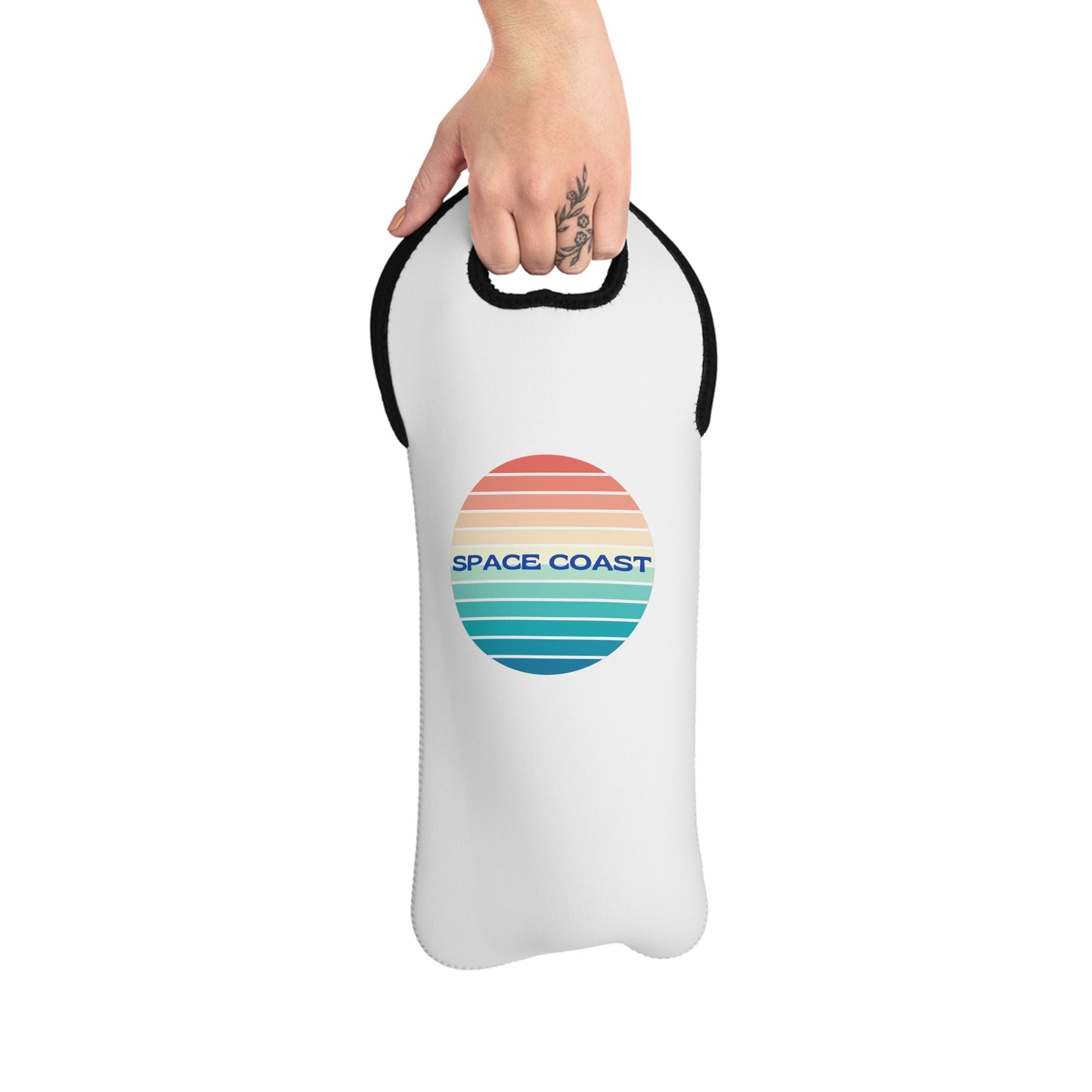Space Coast Wine Tote Bag — Retro Sunset Bottle Carrier