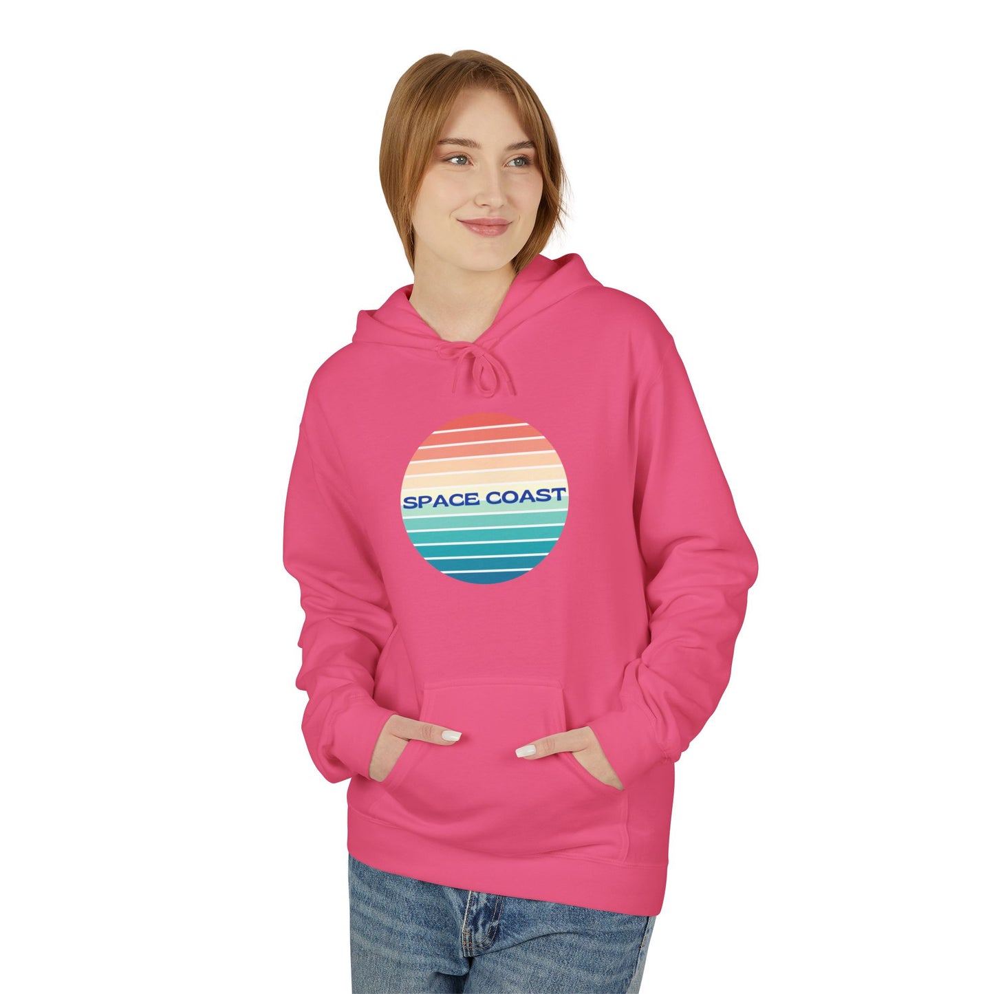 Space Coast Retro Stripe Hoodie — Vintage Sunset Surf Vibes