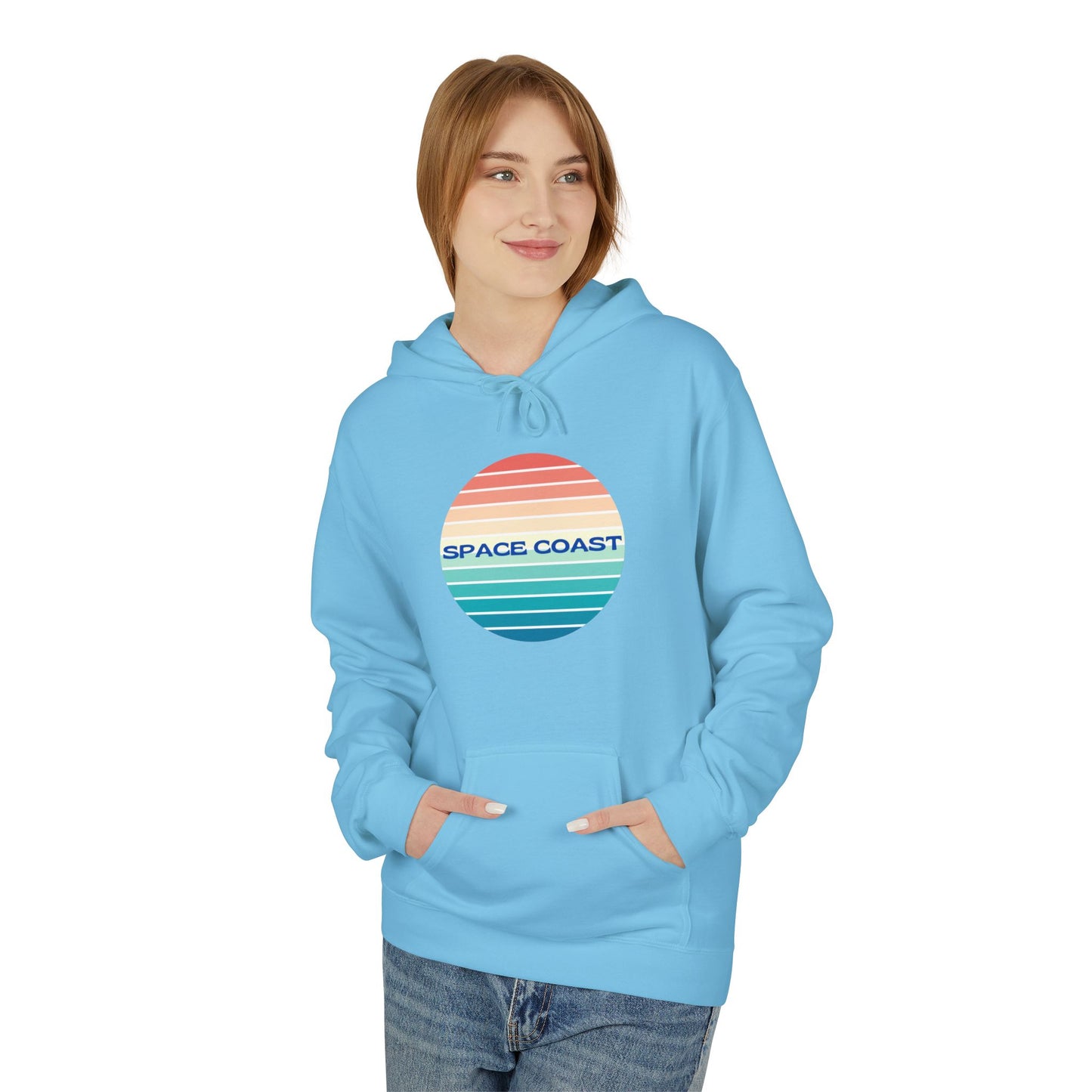 Space Coast Retro Stripe Hoodie — Vintage Sunset Surf Vibes