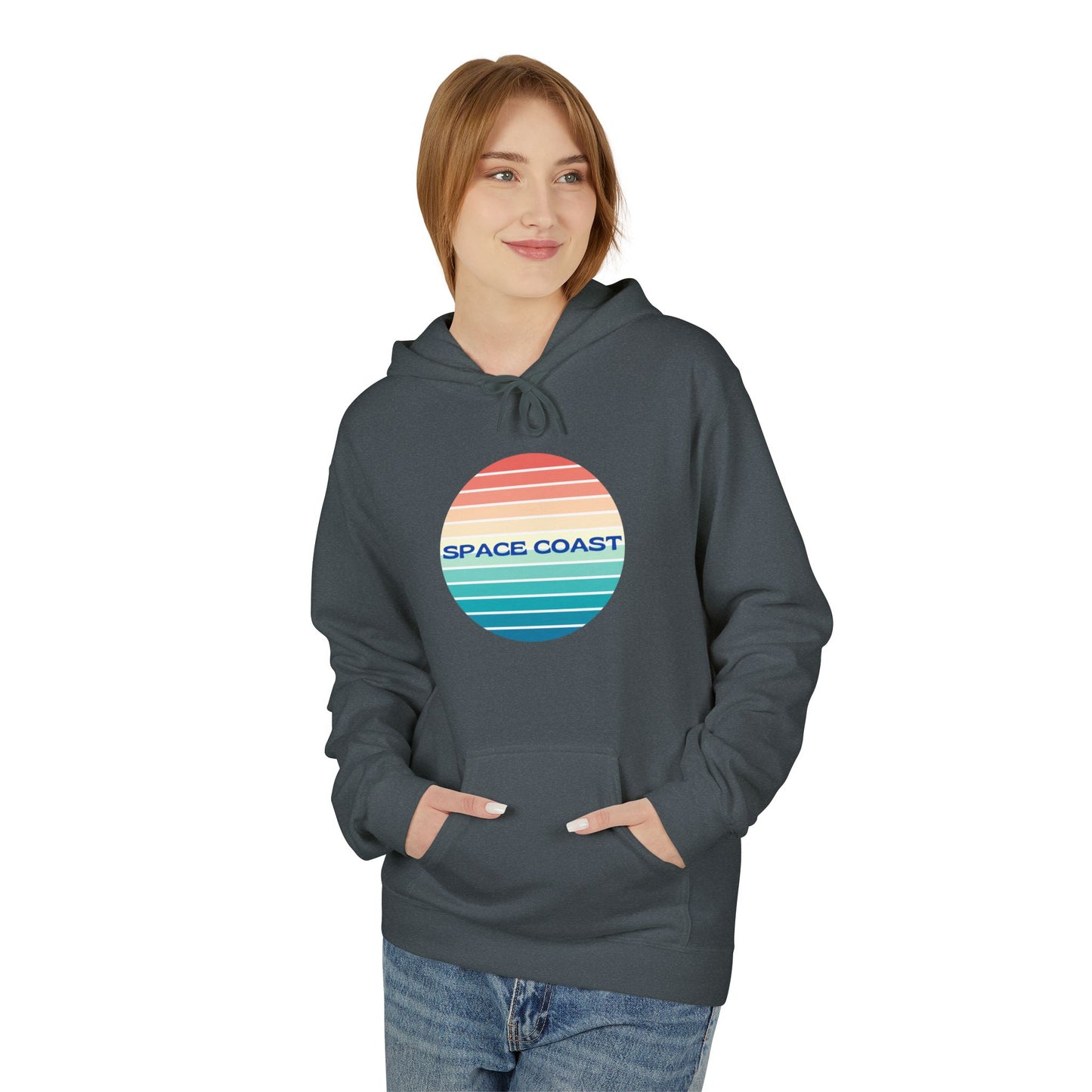 Space Coast Retro Stripe Hoodie — Vintage Sunset Surf Vibes