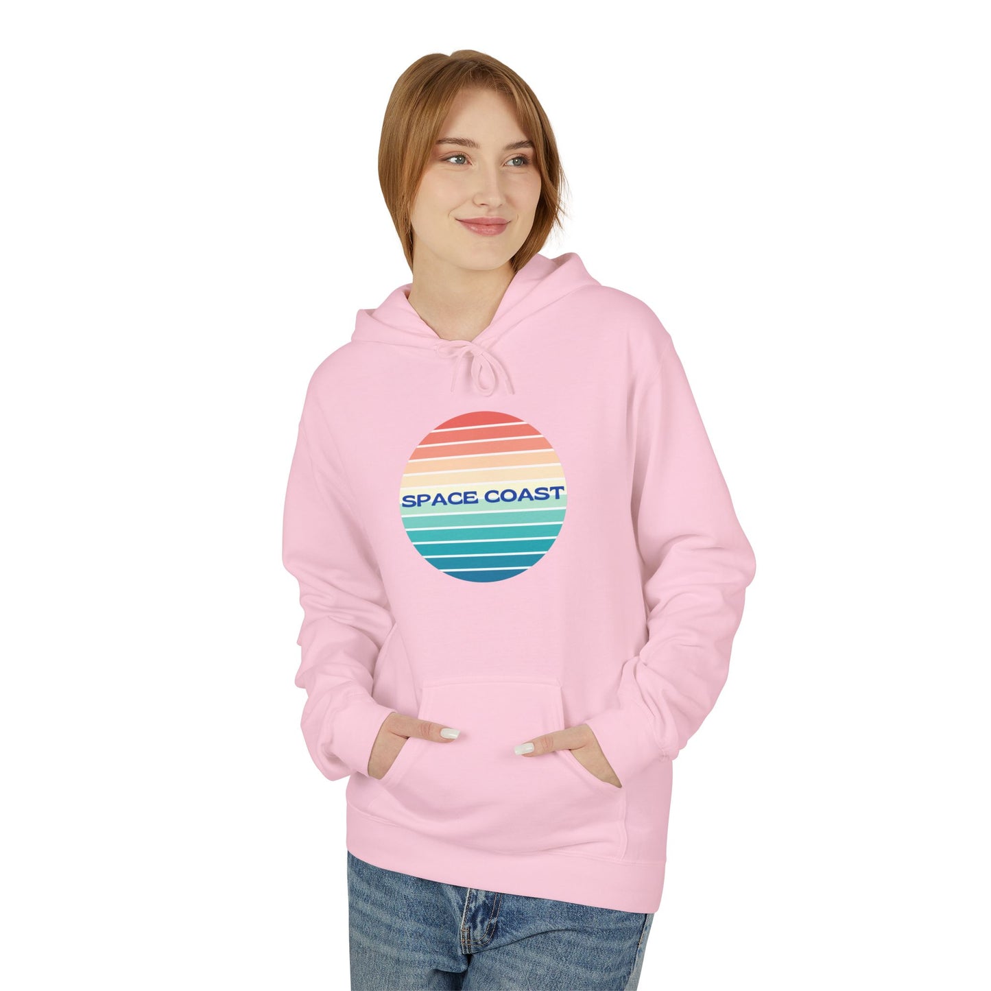 Space Coast Retro Stripe Hoodie — Vintage Sunset Surf Vibes
