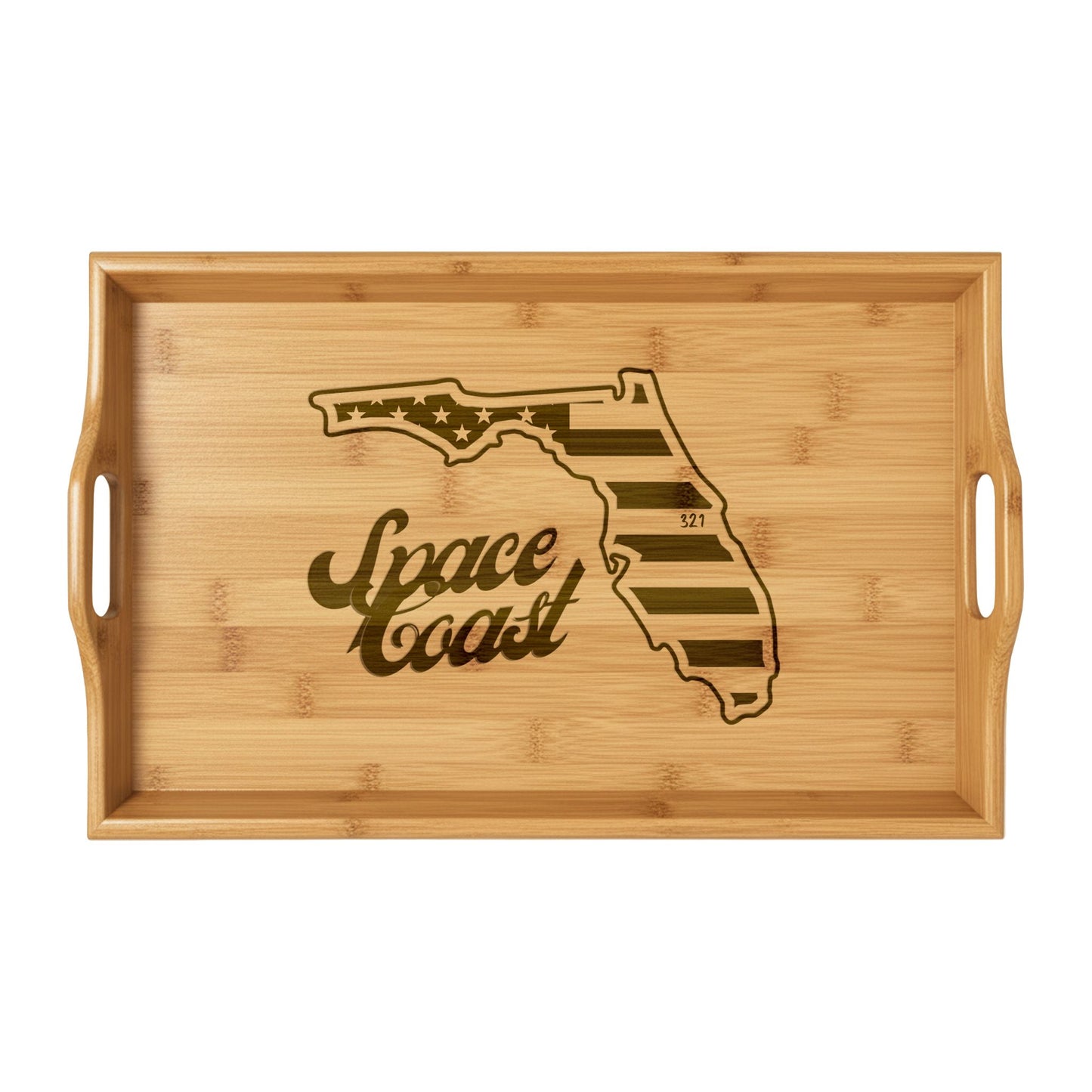 Space Coast Bamboo Serving Tray — Engraved Florida State Map