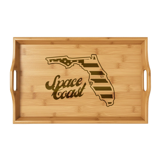 Space Coast Bamboo Serving Tray — Engraved Florida State Map