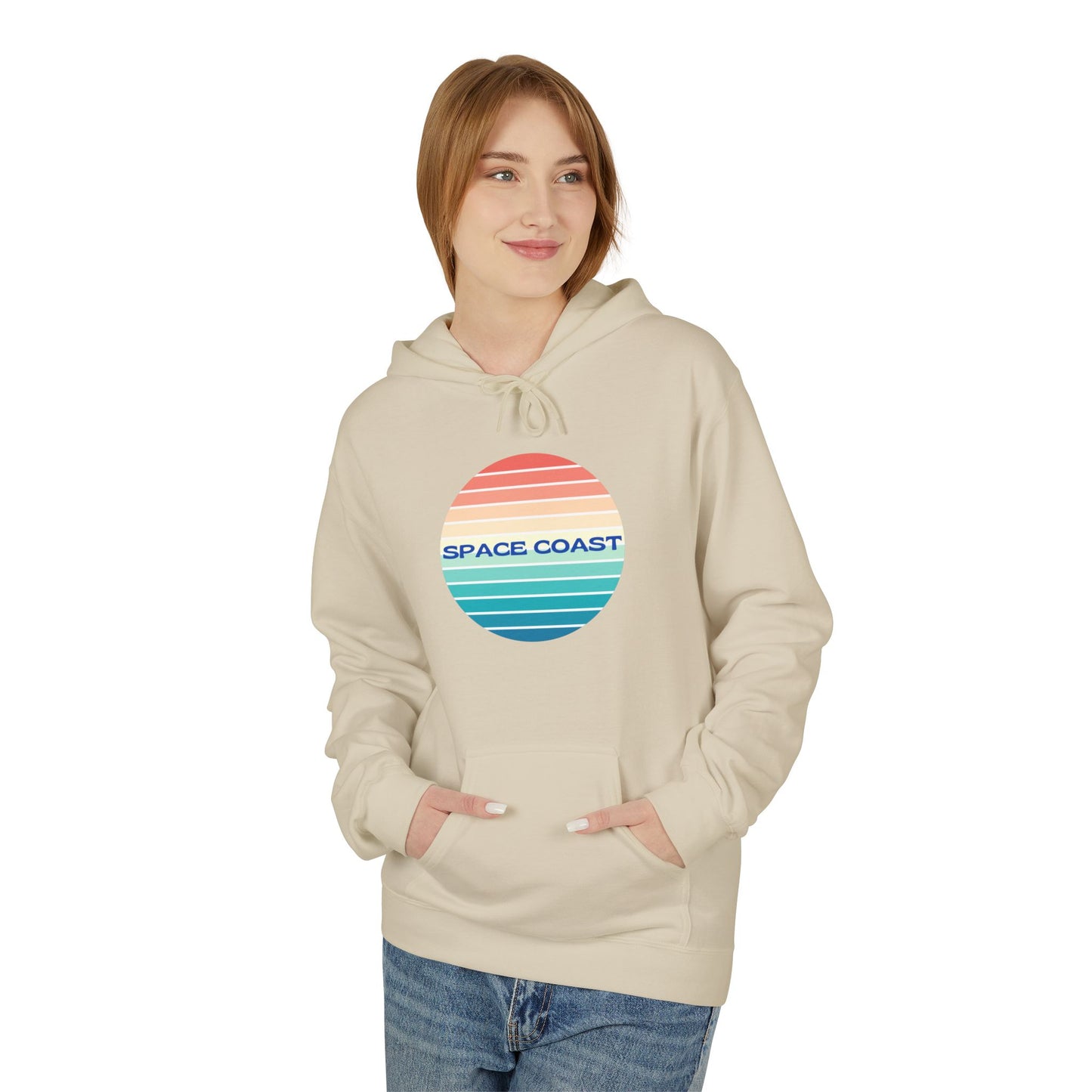 Space Coast Retro Stripe Hoodie — Vintage Sunset Surf Vibes