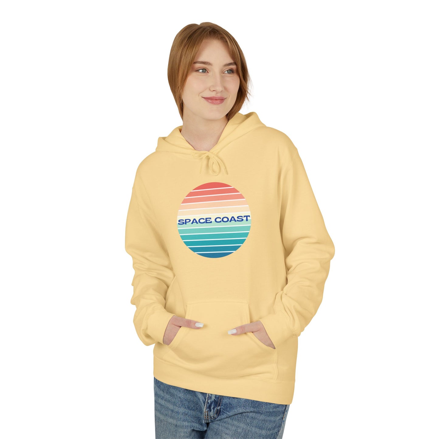 Space Coast Retro Stripe Hoodie — Vintage Sunset Surf Vibes