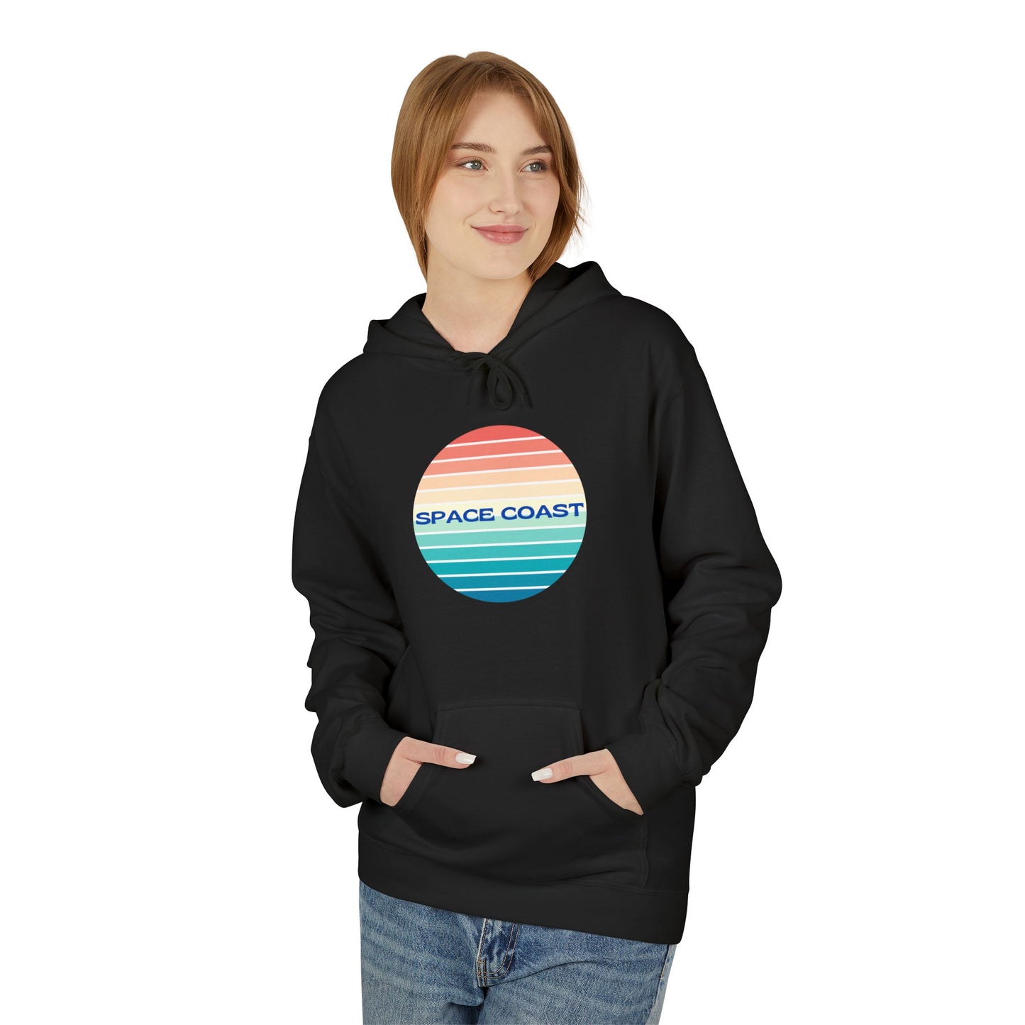 Space Coast Retro Stripe Hoodie — Vintage Sunset Surf Vibes