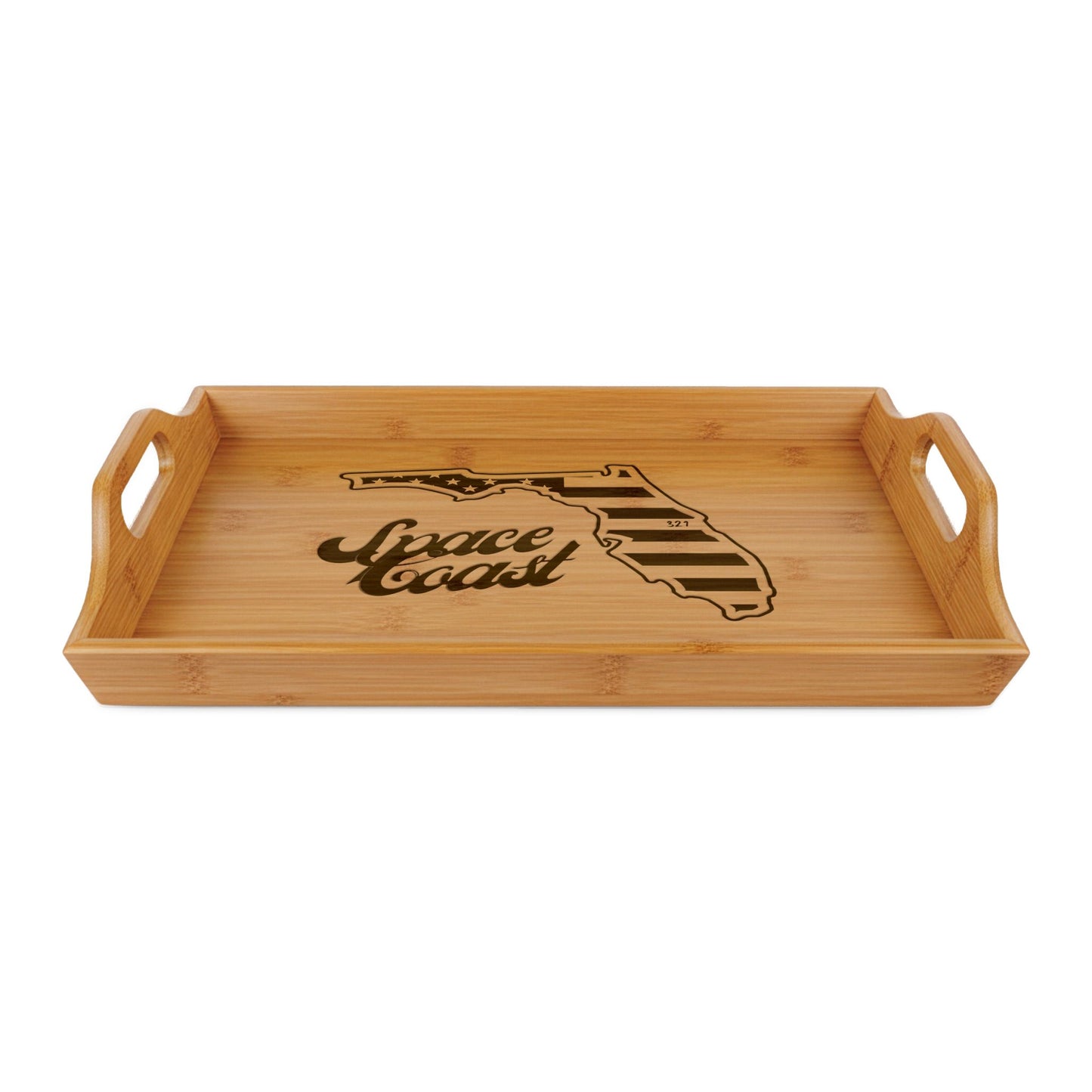 Space Coast Bamboo Serving Tray — Engraved Florida State Map